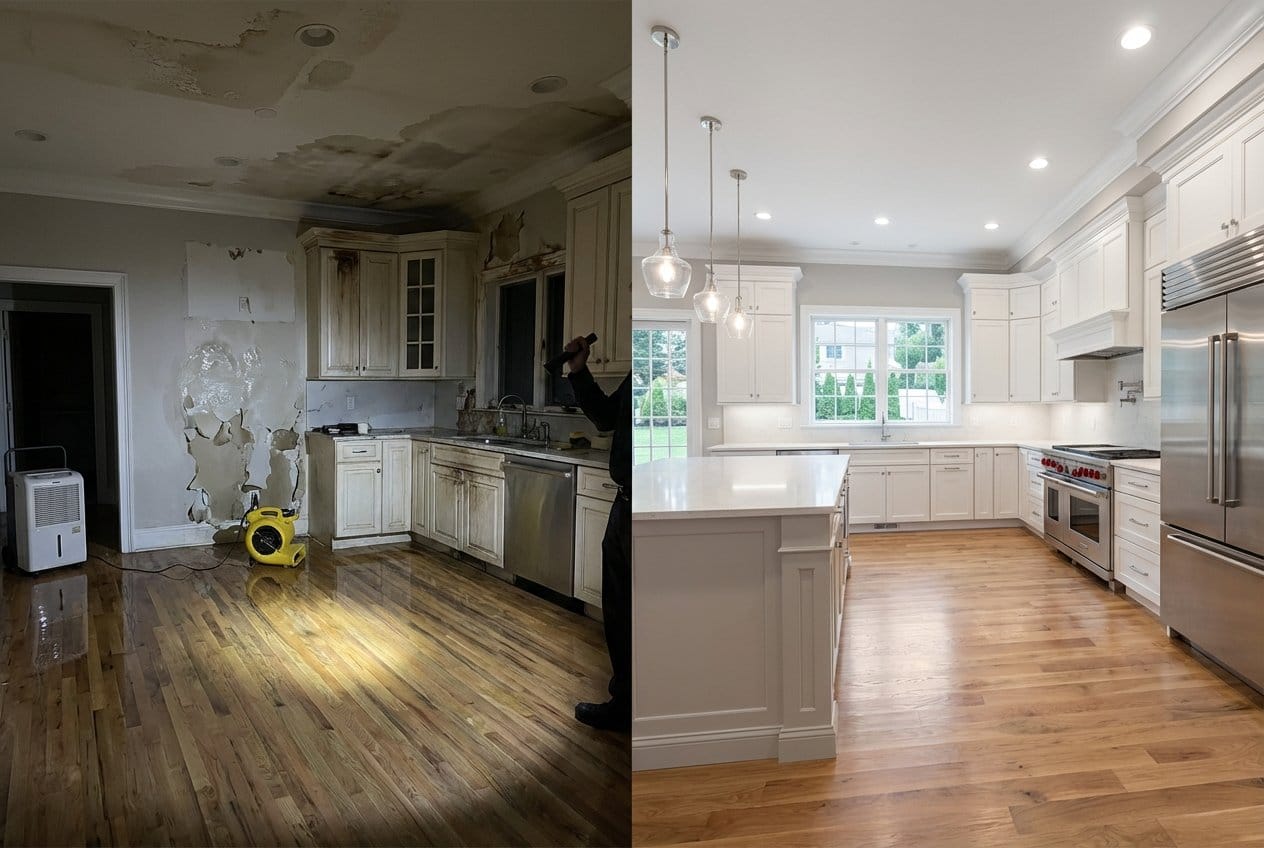 Sewage Backup Cleanup restoration — home kitchen of two-story residence in Alpine, NJ