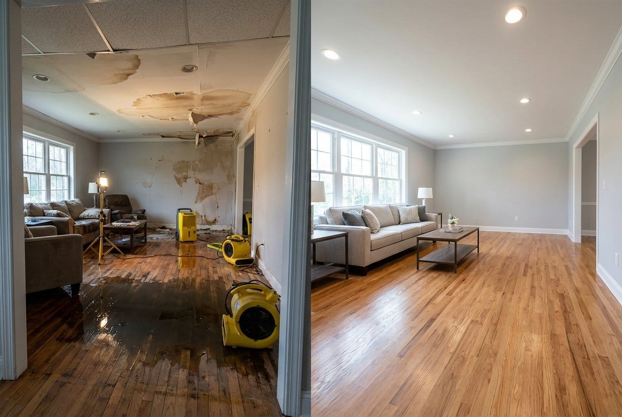 Alpine Water Damage Restoration living room restoration before and after in Alpine