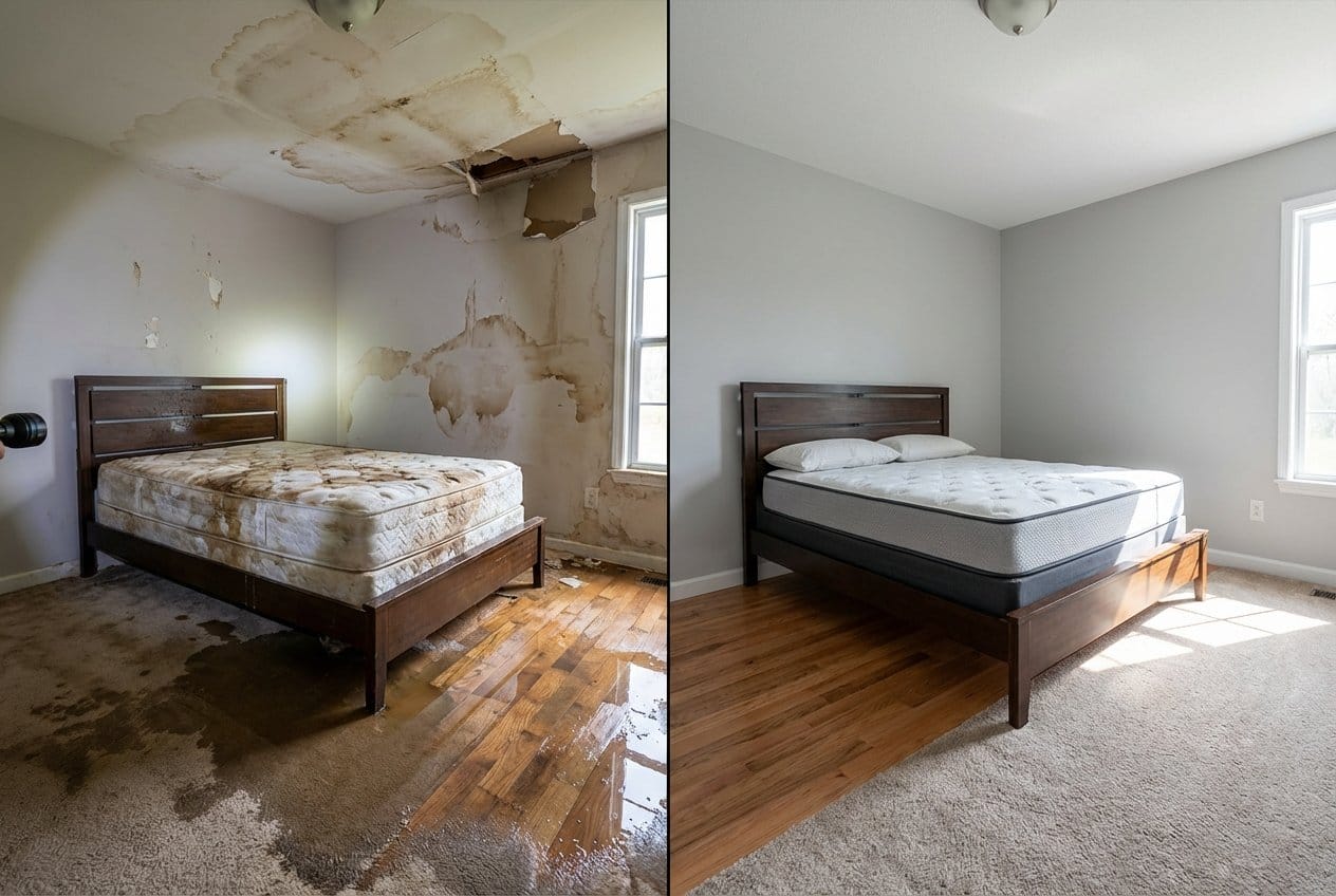 Alpine Water Damage Restoration bedroom restoration before and after in Alpine