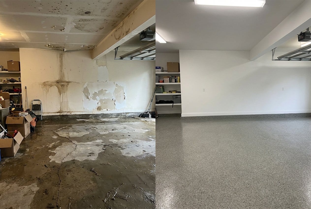 Alpine Water Damage Restoration garage restoration before and after in Alpine